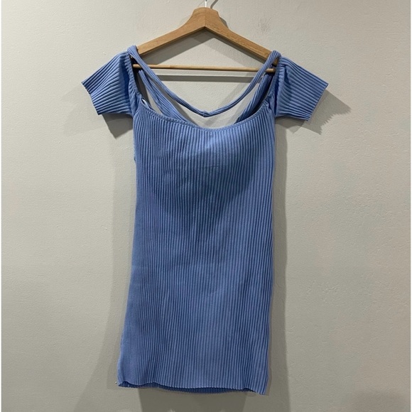 NWT Zara Sky Blue Knotted Rib Mini Dress Sz Large - Picture 4 of 9